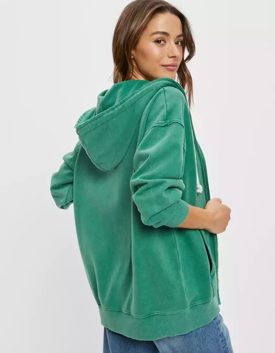 Sweat à Capuche American Eagle AE Oversized Zip-Up Vert Femme | IVQ-16598090